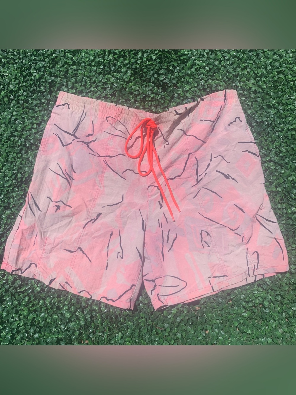 Vintage Pro Spirt Pink & Brown Abstract Board Shorts - needs elastic repair
